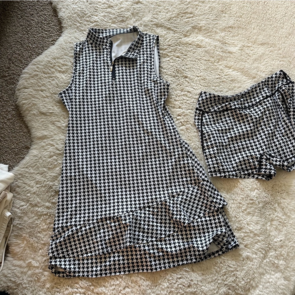 Black and White houndstooth Dress with Ruffle Details